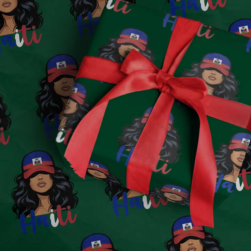 Beautiful Haitian Girl in Flag Baseball Cap Wrapping Paper Roll Haiti Heritage Pride TS02 Green Print Your Wear
