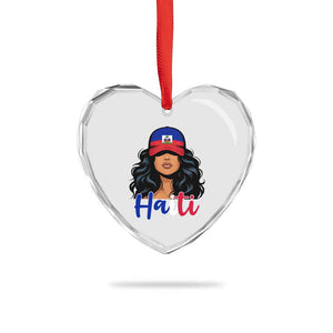 Beautiful Haitian Girl in Flag Baseball Cap Heart Crystal Glass Ornament Haiti Heritage Pride TS02 Print Your Wear