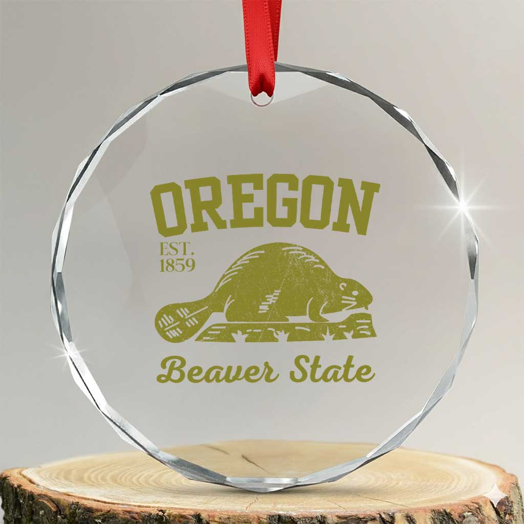 Beaver State Oregon Crystal Glass Ornament Est 1859 Vintage Flag TS02 Transparent Glass 3'' Circle Print Your Wear