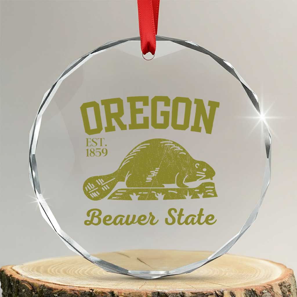 Beaver State Oregon Crystal Glass Ornament Est 1859 Vintage Flag TS02 Transparent Glass 3'' Circle Print Your Wear