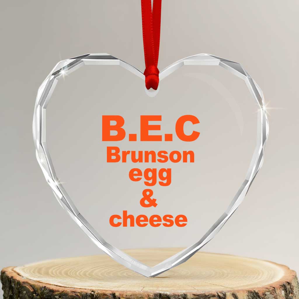 B.E.C. Brunson Egg and Cheese Sandwich Pun Heart Crystal Glass Ornament Funny New York Bodega Breakfast Basketball Fan