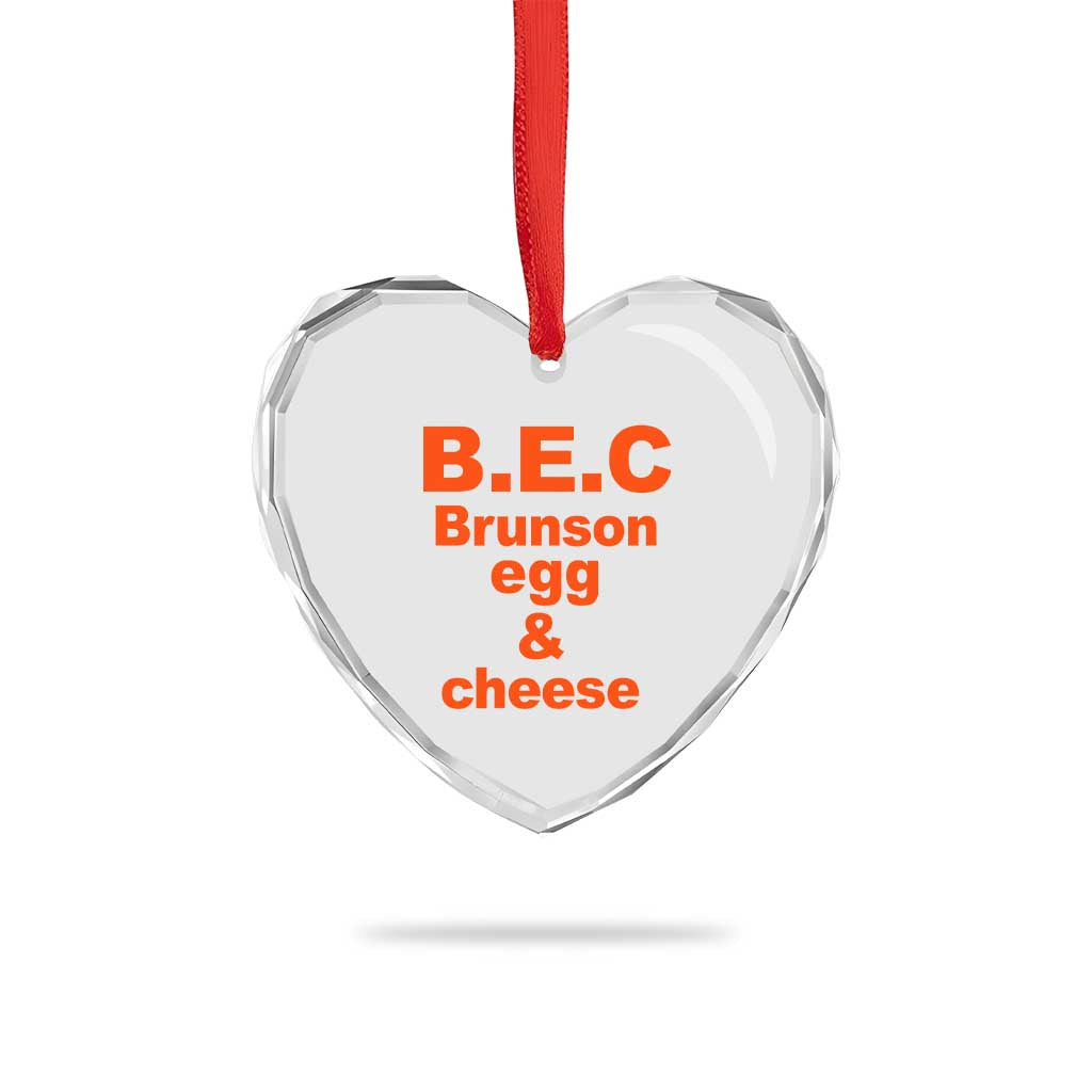 B.E.C. Brunson Egg and Cheese Sandwich Pun Heart Crystal Glass Ornament Funny New York Bodega Breakfast Basketball Fan