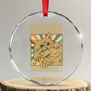 Become Ungovernable Cat Crystal Glass Ornament Funny Retro Cat Bite Horror Anime TS11 Transparent Glass 3'' Circle Print Your Wear