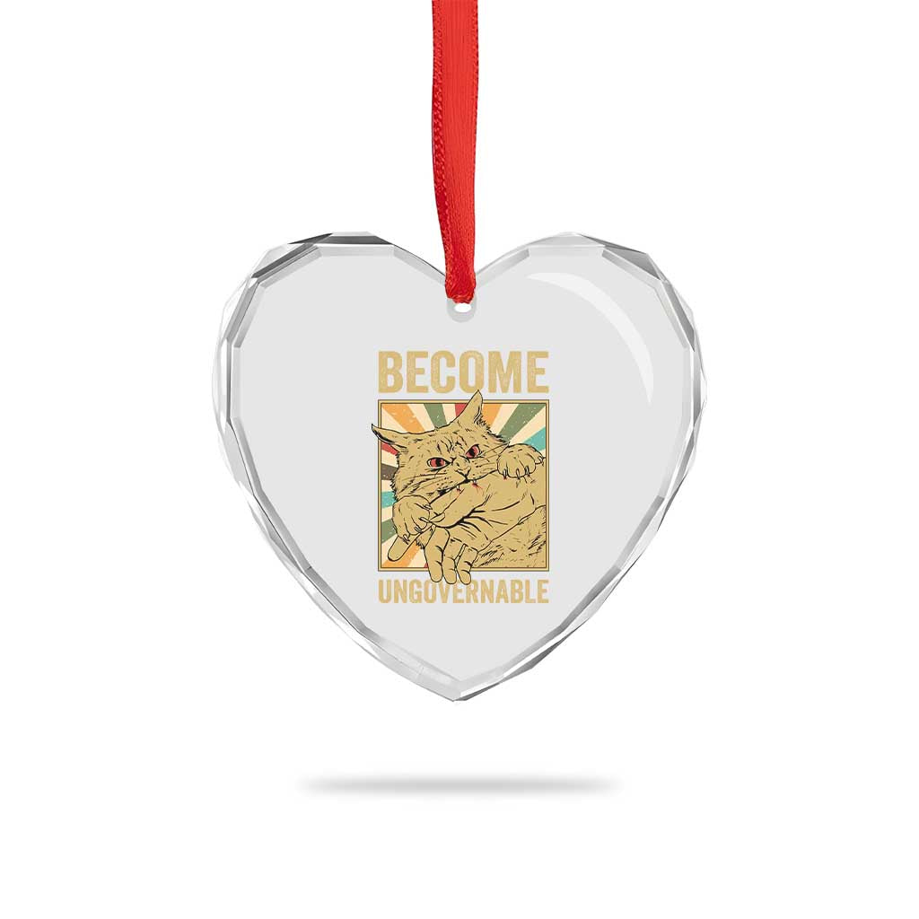 Become Ungovernable Cat Heart Crystal Glass Ornament Funny Retro Cat Bite Horror Anime TS11 Print Your Wear