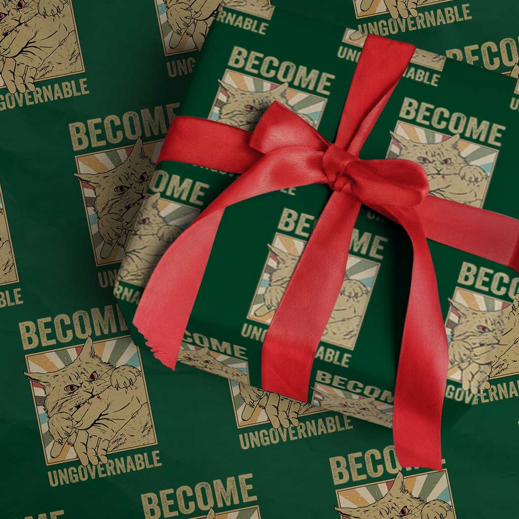 Become Ungovernable Cat Wrapping Paper Roll Funny Retro Cat Bite Horror Anime TS11 Green Print Your Wear
