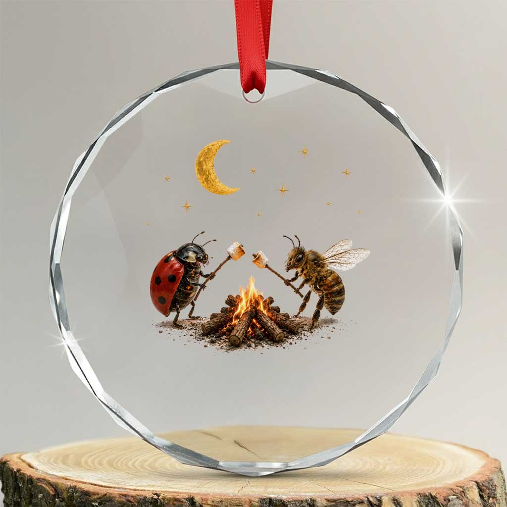 Bee And Ladybug Campfire Crystal Glass Ornament Cottagecore Gift TS10 Transparent Glass 3'' Circle Print Your Wear