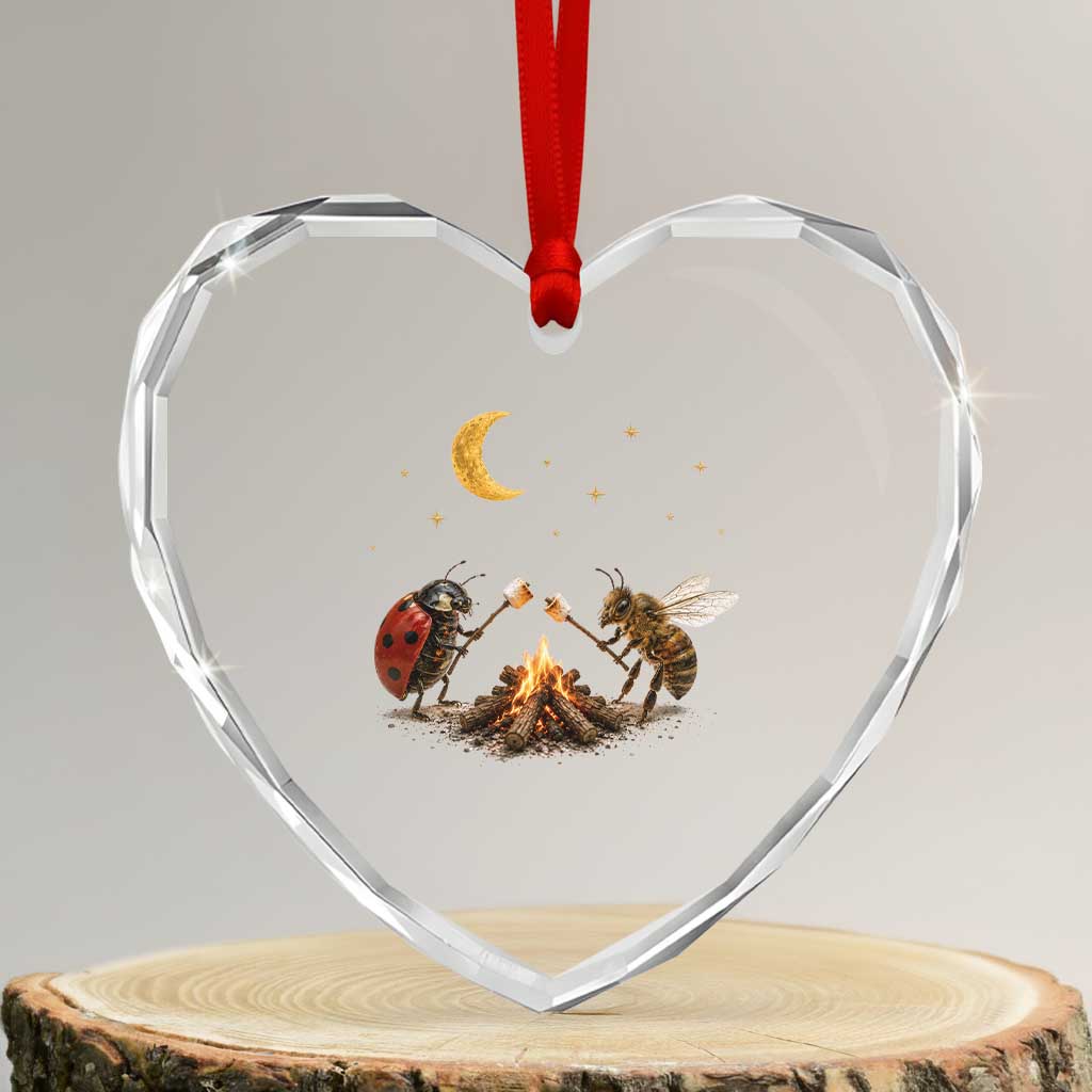 Bee And Ladybug Campfire Heart Crystal Glass Ornament Cottagecore Gift TS10 Transparent Glass 3'' Heart Print Your Wear