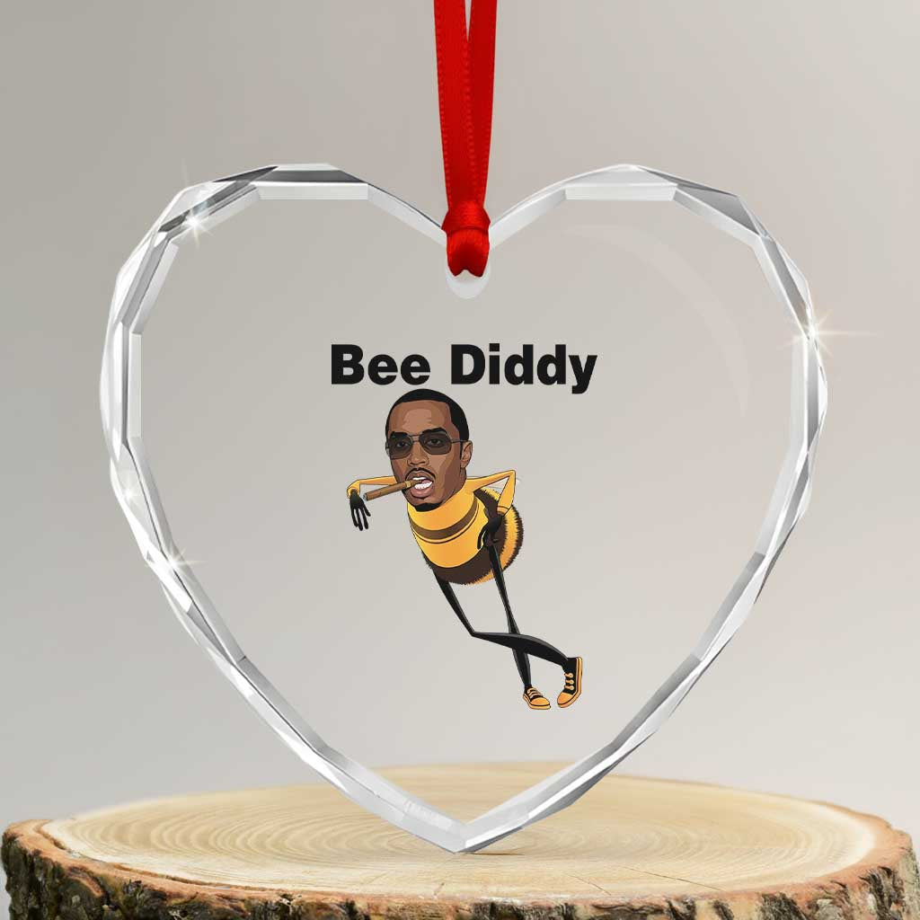Bee Diddy Heart Crystal Glass Ornament Dark Humor Internet Meme Brainrot Gen Z TS10 Transparent Glass 3'' Heart Print Your Wear