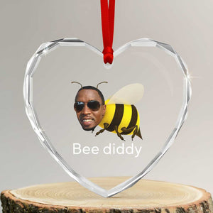 Bee Diddy Heart Crystal Glass Ornament Funny Weirdcore Dark Humor Internet Memes Gen-Z TS10 Transparent Glass 3'' Heart Print Your Wear