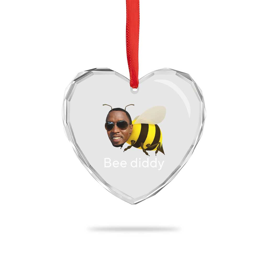 Bee Diddy Heart Crystal Glass Ornament Funny Weirdcore Dark Humor Internet Memes Gen-Z TS10 Print Your Wear