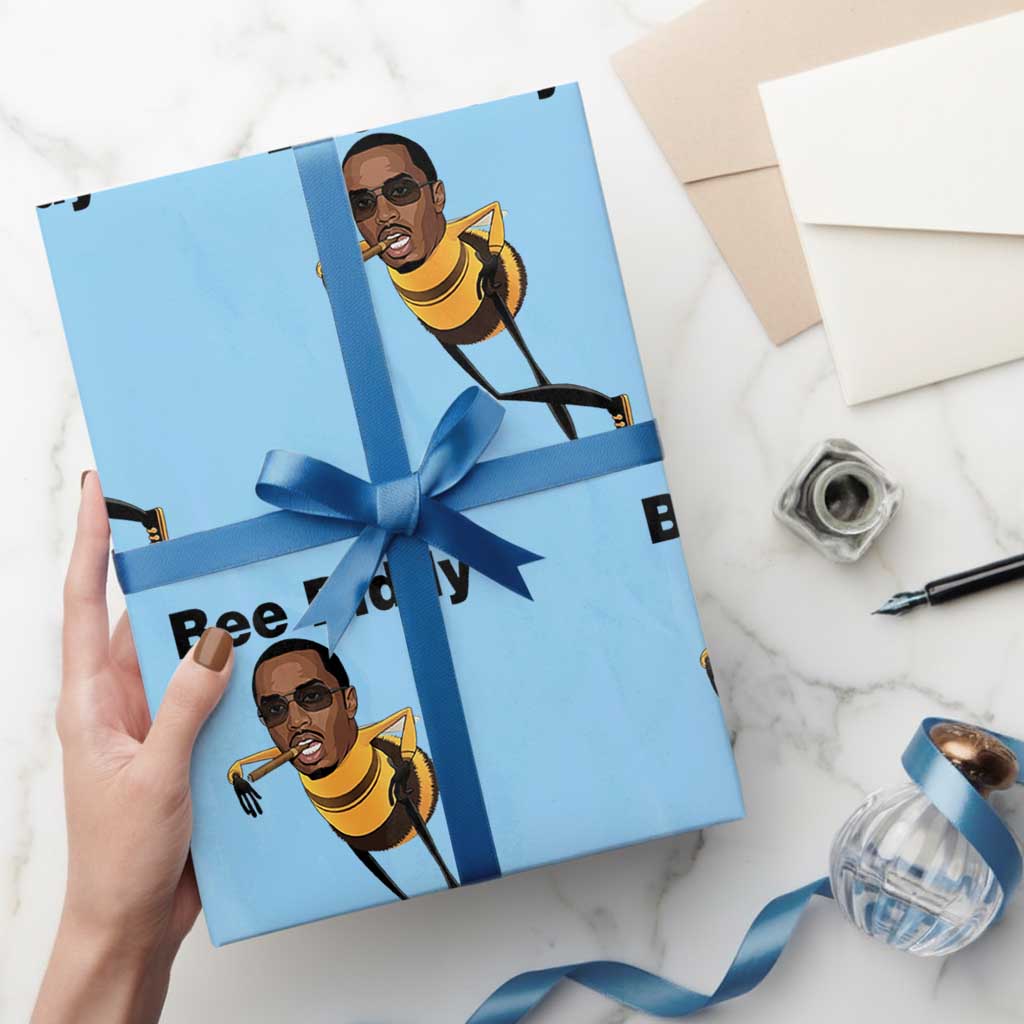Bee Diddy Wrapping Paper Roll Dark Humor Internet Meme Brainrot Gen Z TS10 Light Blue Print Your Wear