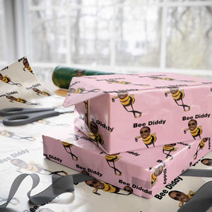 Bee Diddy Wrapping Paper Roll Dark Humor Internet Meme Brainrot Gen Z TS10 Light Pink Print Your Wear
