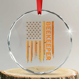 Beekeeping American Flag Honeycomb Honey Bees Beekeeper Crystal Glass Ornament TS11 Transparent Glass 3'' Circle Print Your Wear