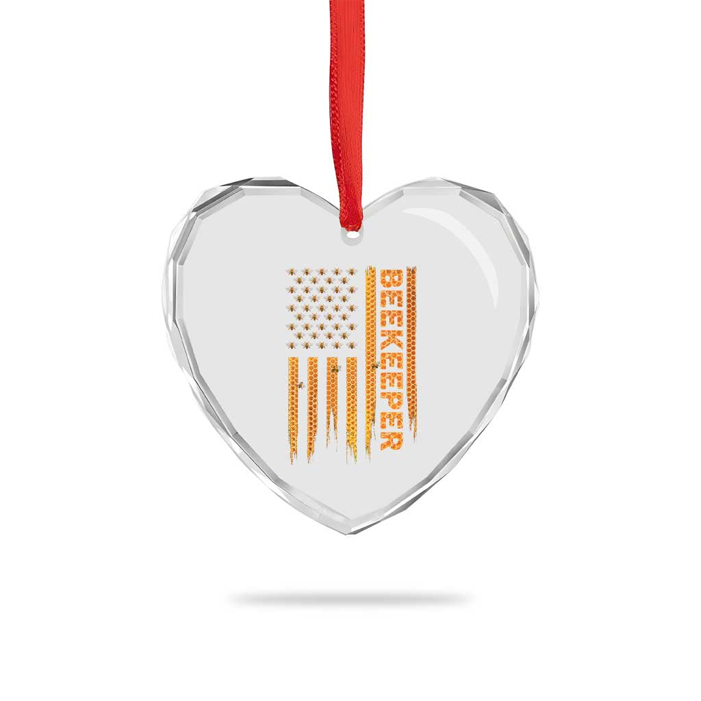 Beekeeping American Flag Honeycomb Honey Bees Beekeeper Heart Crystal Glass Ornament TS11 Print Your Wear
