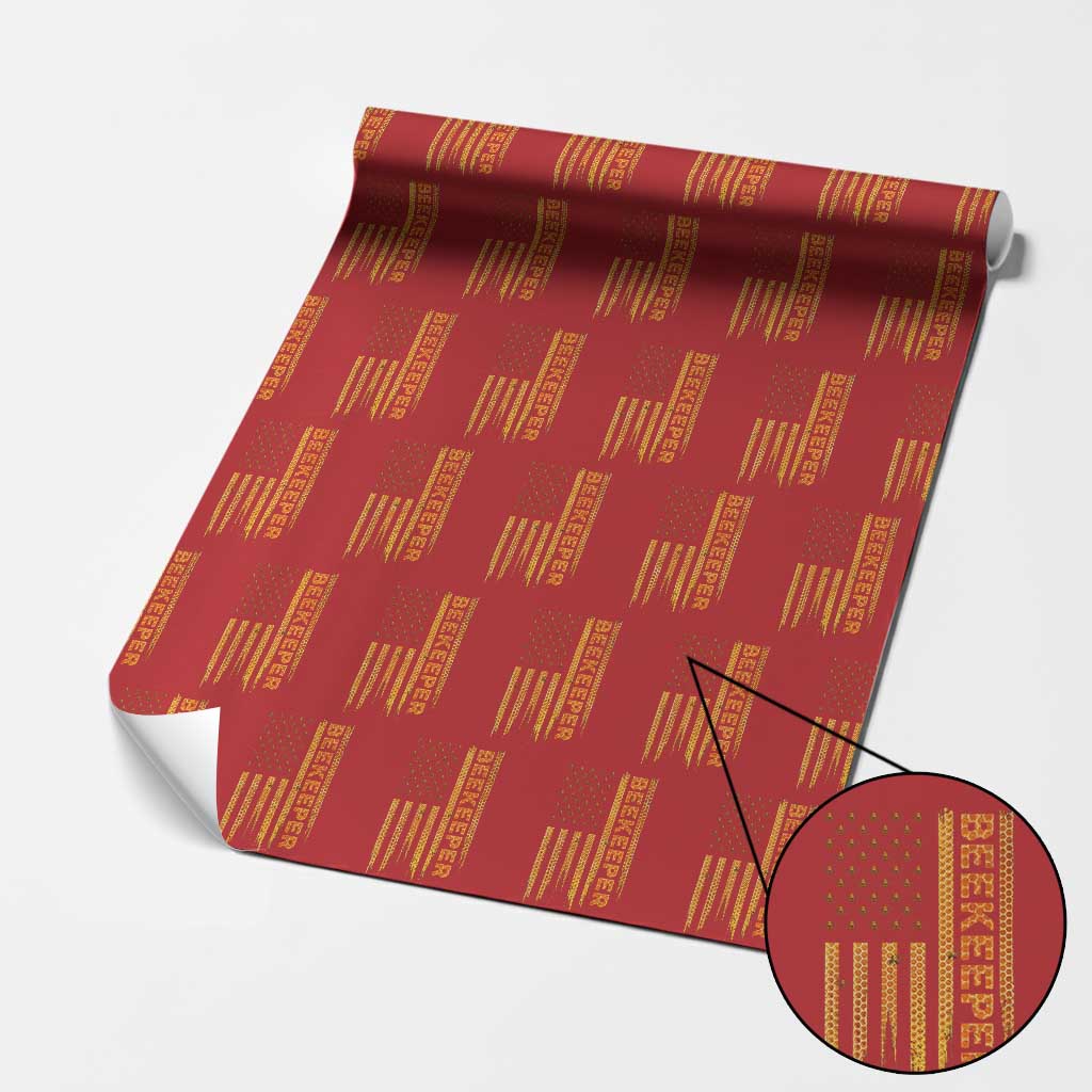Beekeeping American Flag Honeycomb Honey Bees Beekeeper Wrapping Paper Roll TS11 Red Print Your Wear