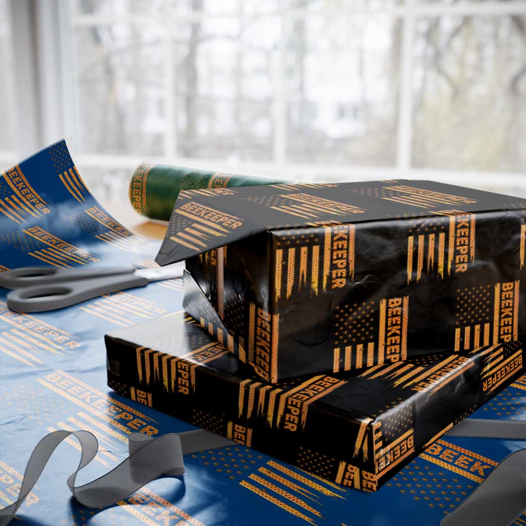 Beekeeping American Flag Honeycomb Honey Bees Beekeeper Wrapping Paper Roll TS11 Black Print Your Wear