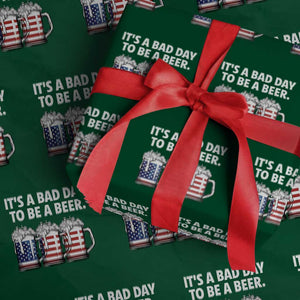 Beer American Flag 4th of July Wrapping Paper Roll Bad Day to Be A Beer TS14 Green Print Your Wear