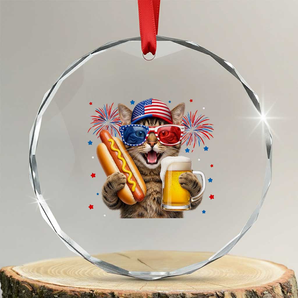 Beer And Hotdog Cat Crystal Glass Ornament Fourth Of July Celebration TS12 Transparent Glass 3'' Circle Print Your Wear