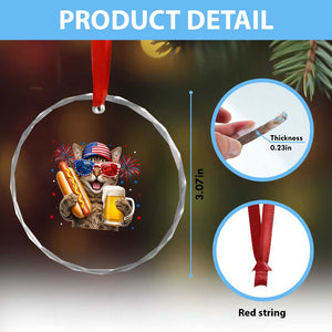 Beer And Hotdog Cat Crystal Glass Ornament Fourth Of July Celebration