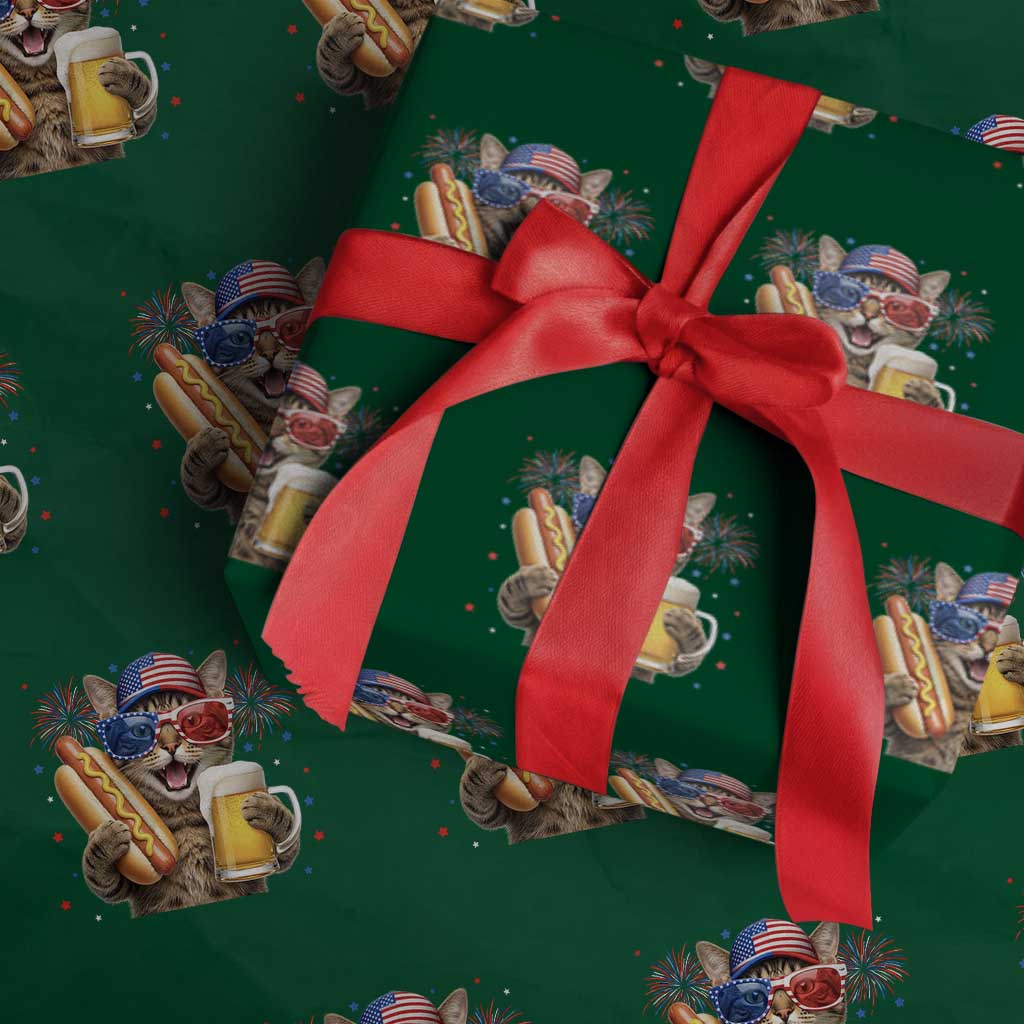 Beer And Hotdog Cat Wrapping Paper Roll Fourth Of July Celebration