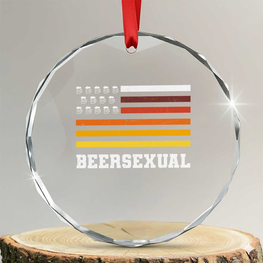 Beersexual Funny Beer Lover Graphic Crystal Glass Ornament Vintage American Flag Parody TS02 Transparent Glass 3'' Circle Print Your Wear