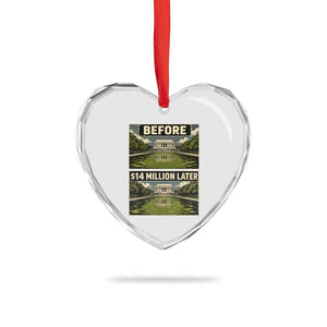 Before and 14 Million Dollars Later Lincoln Memorial Reflecting Pool Meme Heart Crystal Glass Ornament Funny Government Spending Satire