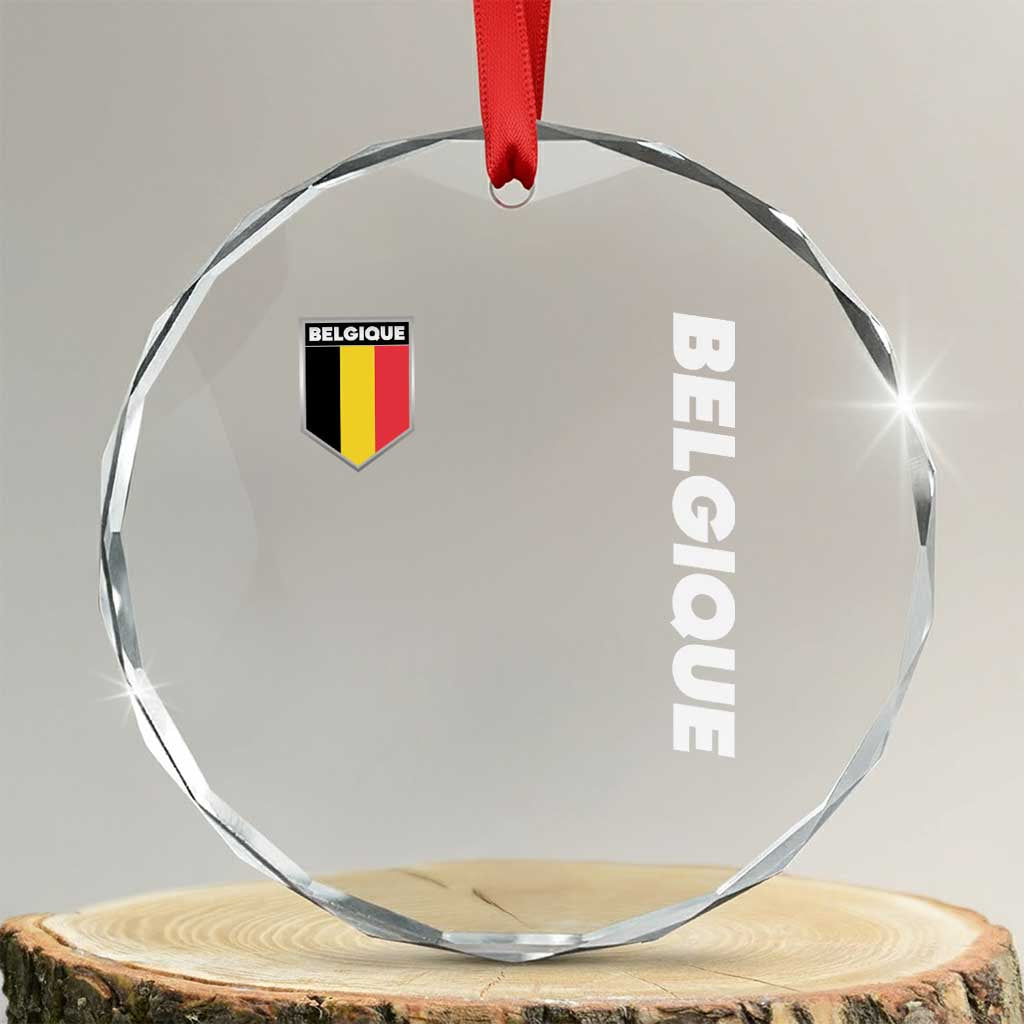 Belgique Belgium Flag Shield Minimalist Graphic Crystal Glass Ornament French Belgian Pride and European Heritage Souvenir TS02 Transparent Glass 3'' Circle Print Your Wear