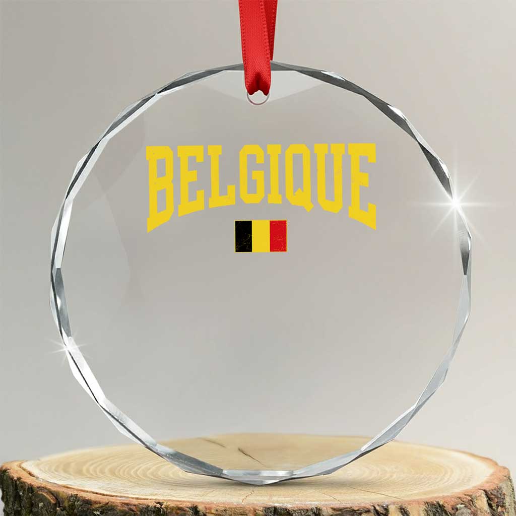 Belgium Belgique Throwback Design Vintage Belgian Flag Jersey Style Crystal Glass Ornament TS11 Transparent Glass 3'' Circle Print Your Wear