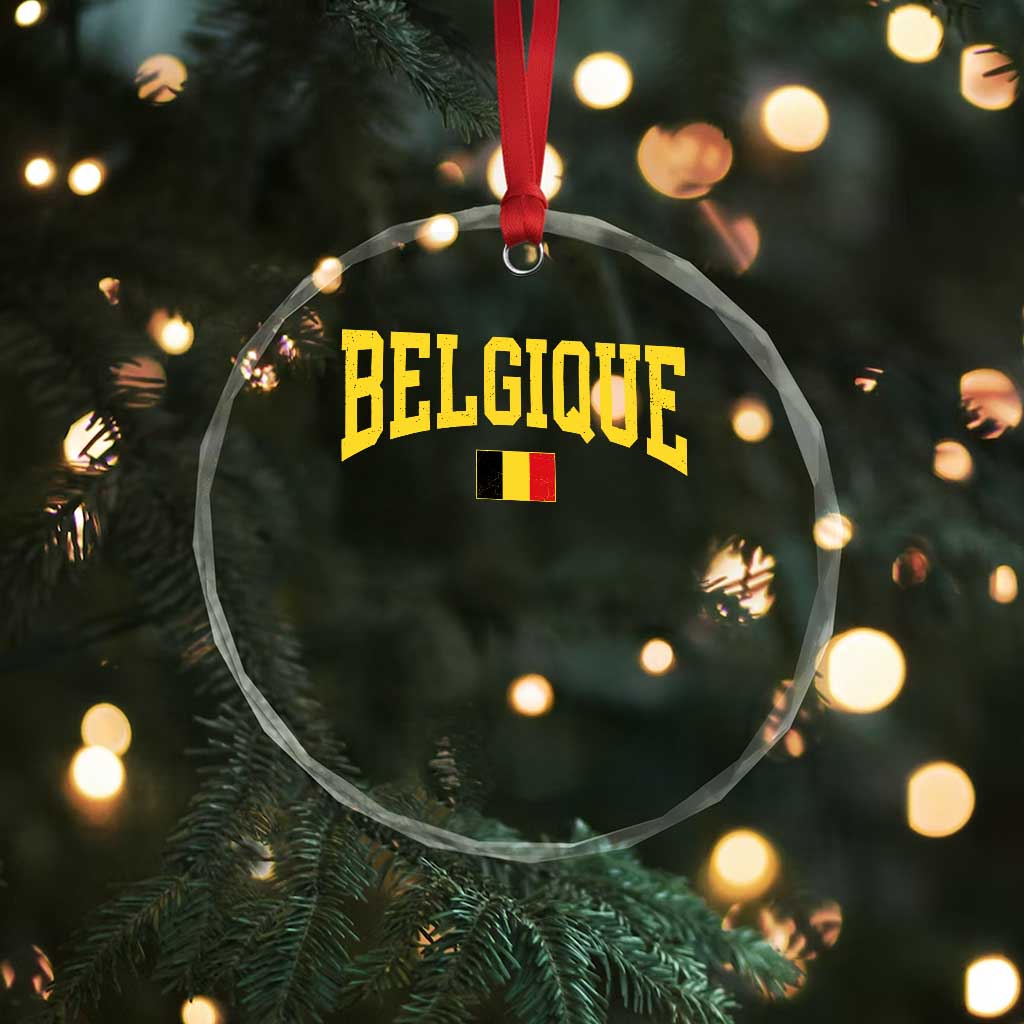 Belgium Belgique Throwback Design Vintage Belgian Flag Jersey Style Crystal Glass Ornament TS11 Print Your Wear