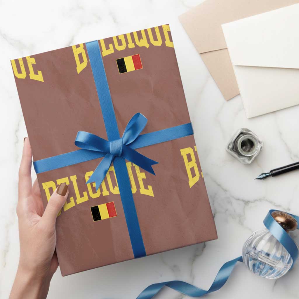 Belgium Belgique Throwback Design Vintage Belgian Flag Jersey Style Wrapping Paper Roll TS11 Mocha Print Your Wear