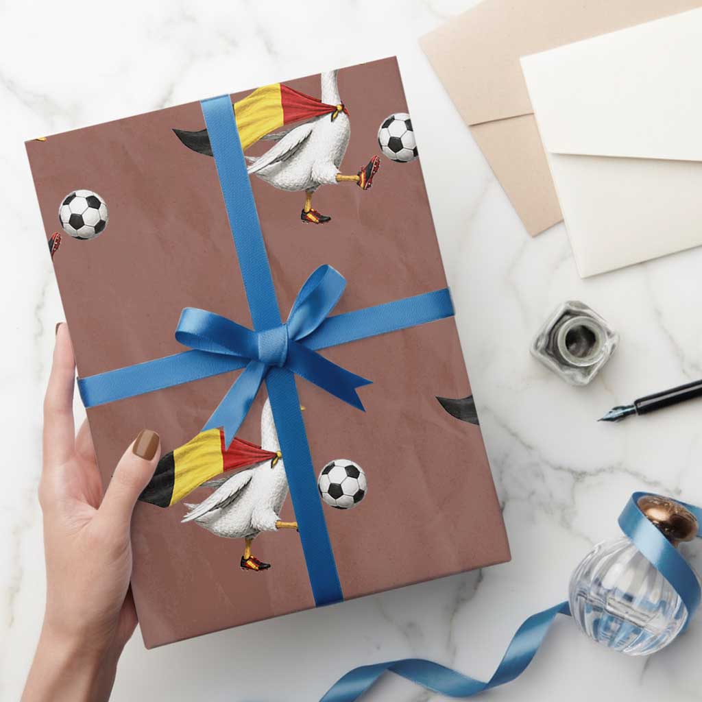 Belgium Soccer Goose Wrapping Paper Roll Belgian Flag Patriotic Football Fan Graphic TS10 Mocha Print Your Wear
