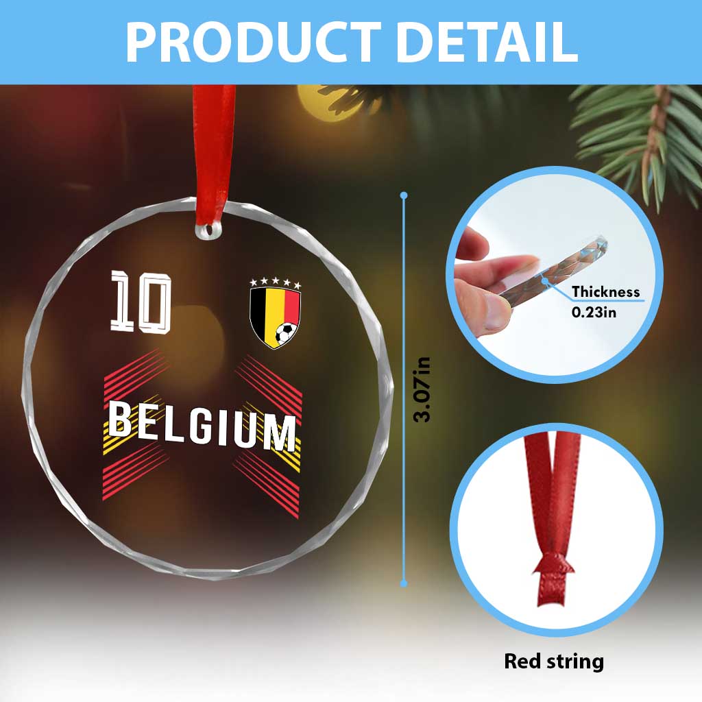 Belgium Soccer Sports Graphic Number 10 Jersey Style Crystal Glass Ornament Proud Belgian Football Fans Game Day Pride