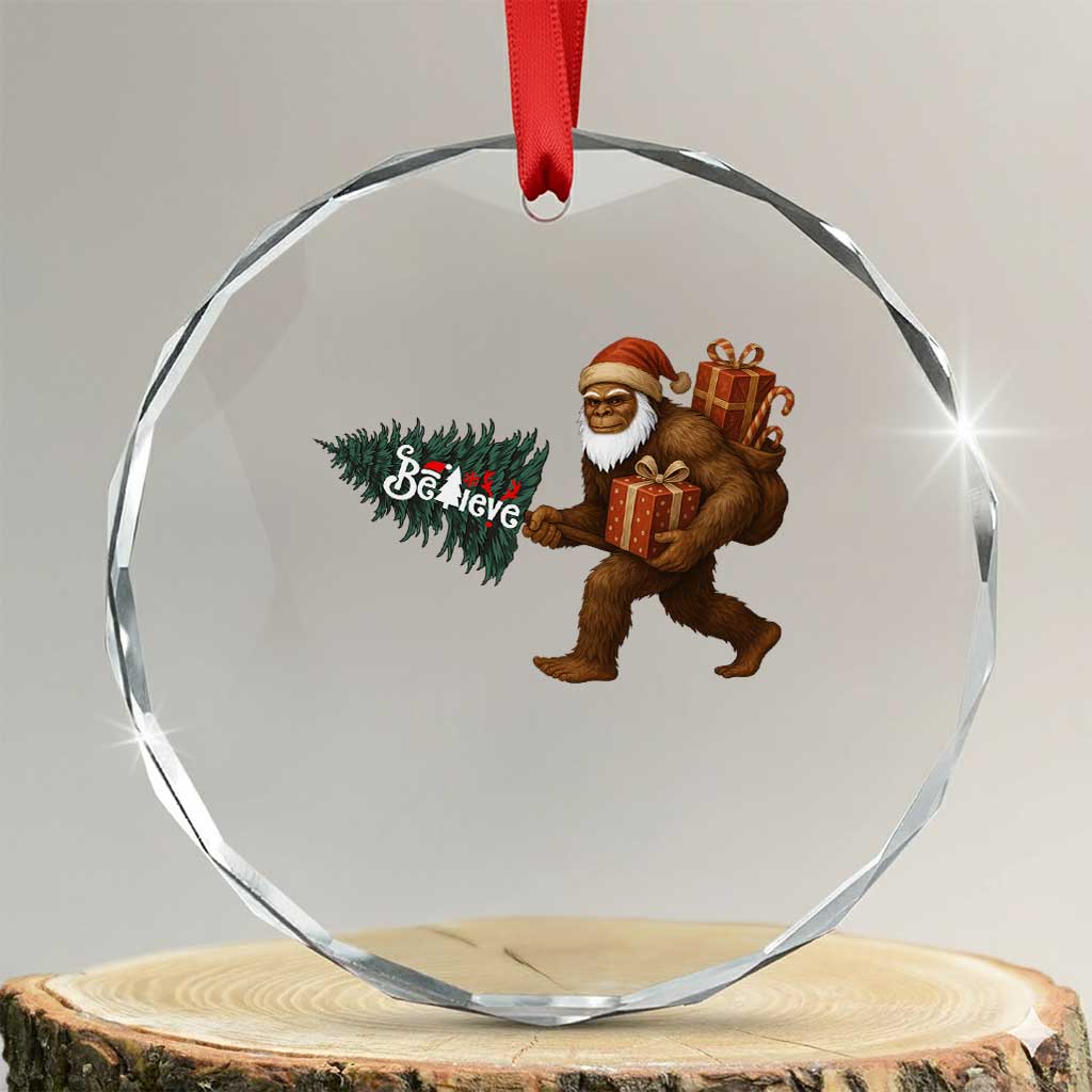 Believe Bigfoot Christmas Crystal Glass Ornament Sasquatch Holiday Gift TS12 Transparent Glass 3'' Circle Print Your Wear