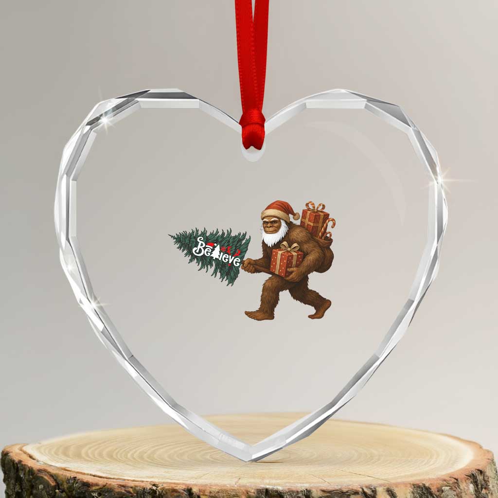 Believe Bigfoot Christmas Heart Crystal Glass Ornament Sasquatch Holiday Gift TS12 Transparent Glass 3'' Heart Print Your Wear
