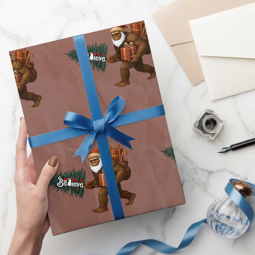 Believe Bigfoot Xmas Wrapping Paper Roll Sasquatch Holiday Gift TS12 Mocha Print Your Wear