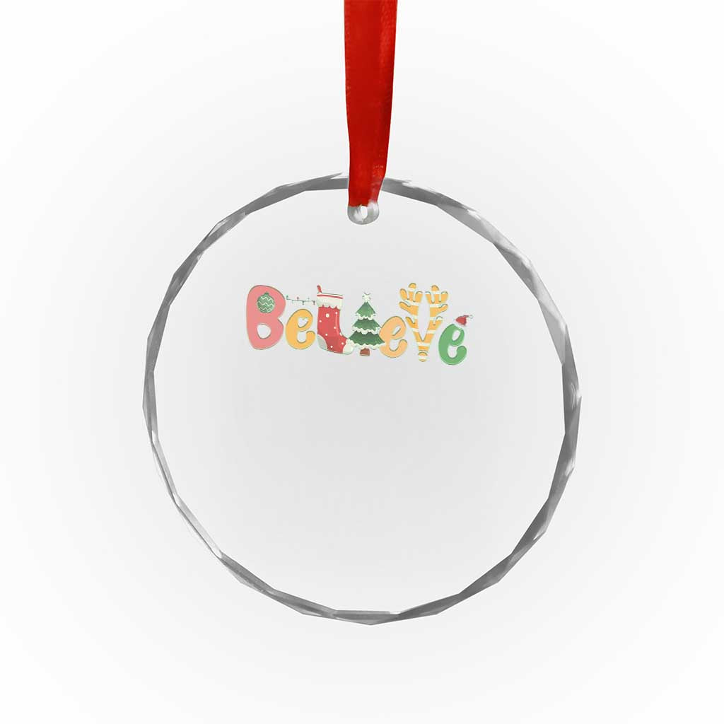 Believe Xmas Crystal Glass Ornament Santa Claus Reindeer Candy Cane Groovy Xmas TS02 Print Your Wear