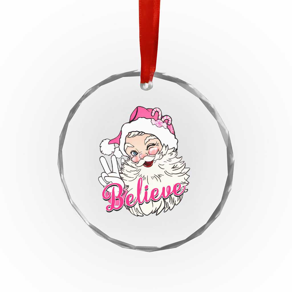 Believe Xmas Vintage Pink Santa Claus Crystal Glass Ornament TS09 Print Your Wear