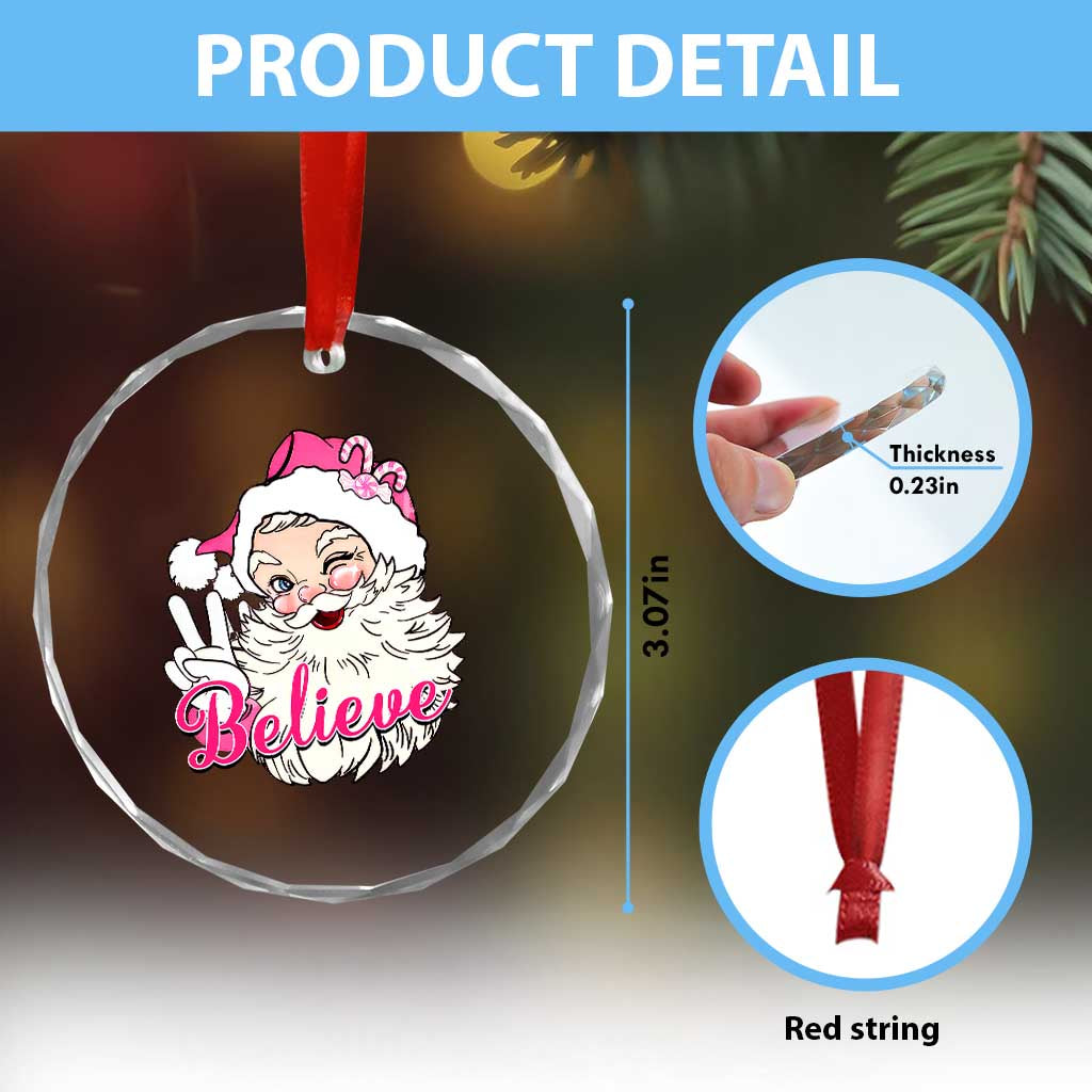 Believe Xmas Vintage Pink Santa Claus Crystal Glass Ornament TS09 Print Your Wear