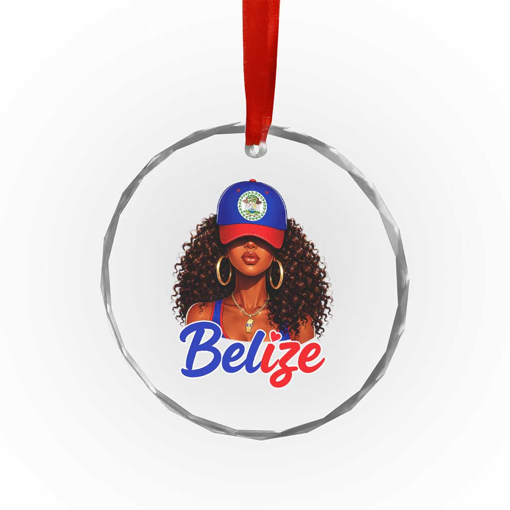Belize Princess Crystal Glass Ornament Melanin Afro Girl Belize Flag Heritage Gift for Black Girls