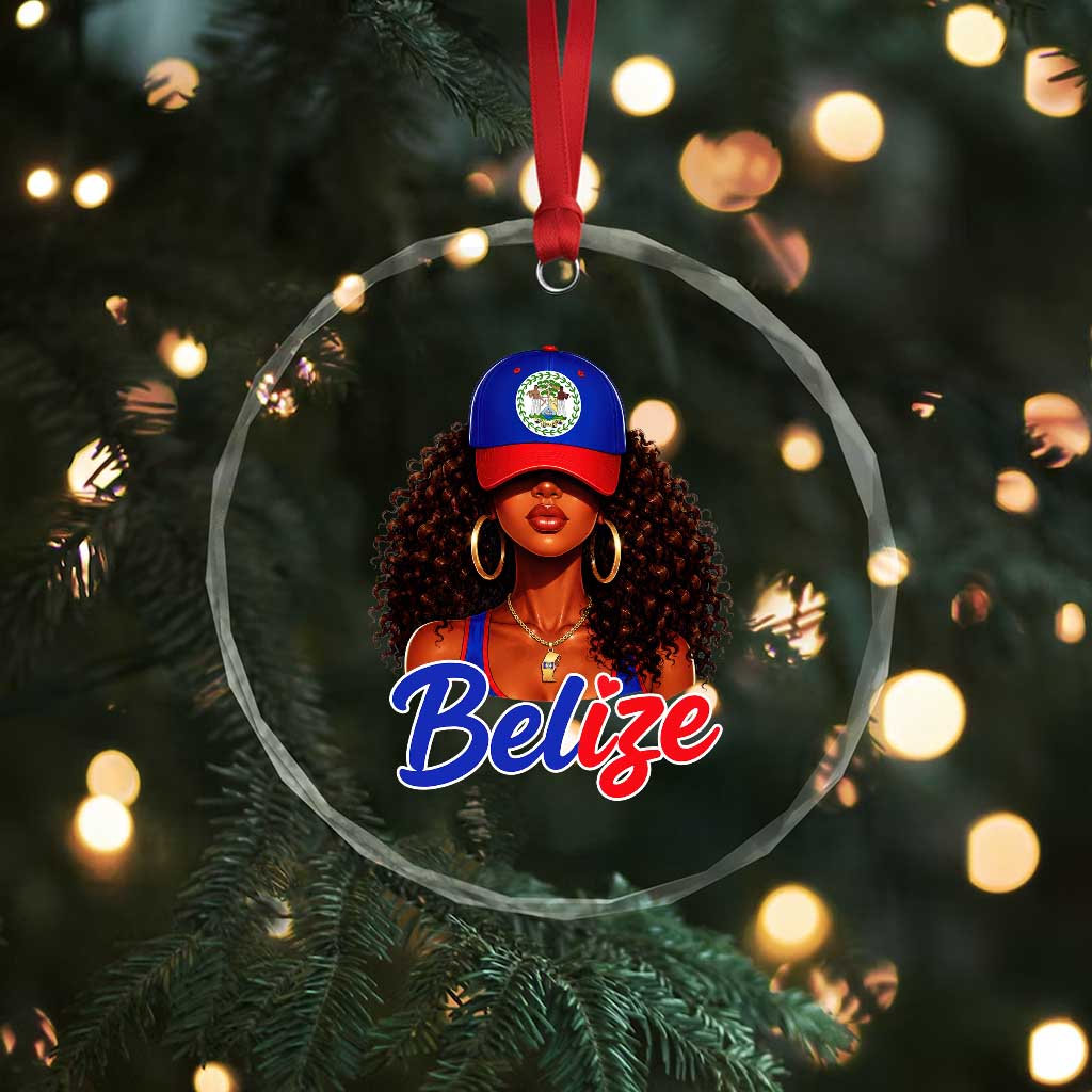 Belize Princess Crystal Glass Ornament Melanin Afro Girl Belize Flag Heritage Gift for Black Girls