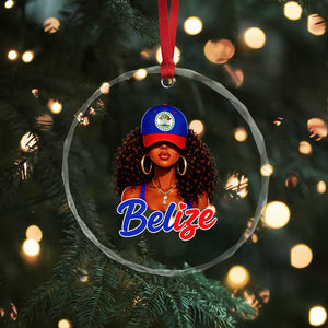 Belize Princess Crystal Glass Ornament Melanin Afro Girl Belize Flag Heritage Gift for Black Girls