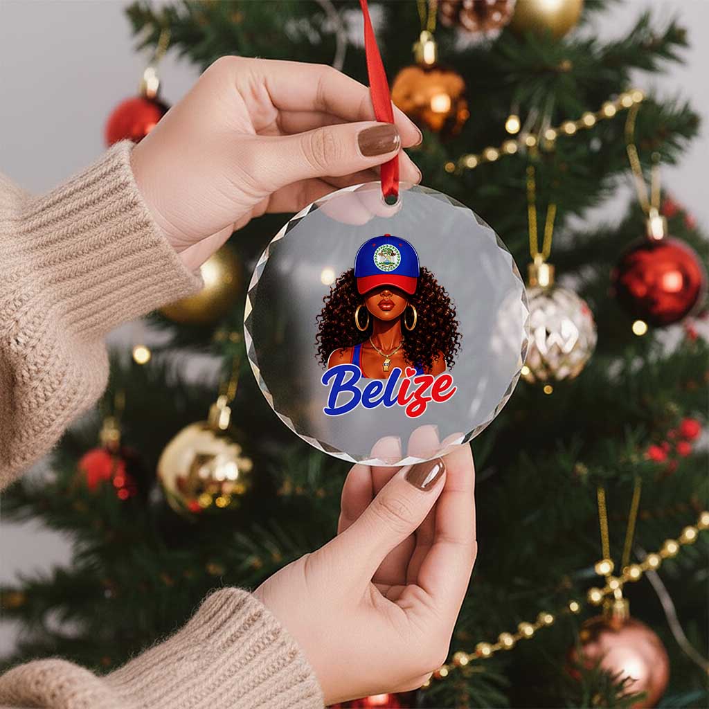 Belize Princess Crystal Glass Ornament Melanin Afro Girl Belize Flag Heritage Gift for Black Girls