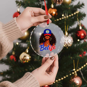 Belize Princess Crystal Glass Ornament Melanin Afro Girl Belize Flag Heritage Gift for Black Girls