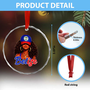 Belize Princess Crystal Glass Ornament Melanin Afro Girl Belize Flag Heritage Gift for Black Girls