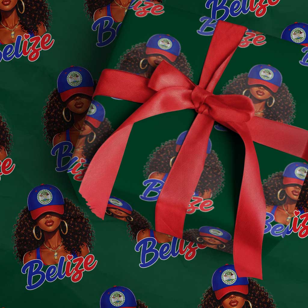 Belize Princess Wrapping Paper Roll Melanin Afro Girl Belize Flag Heritage Gift for Black Girls TS10 Green Print Your Wear