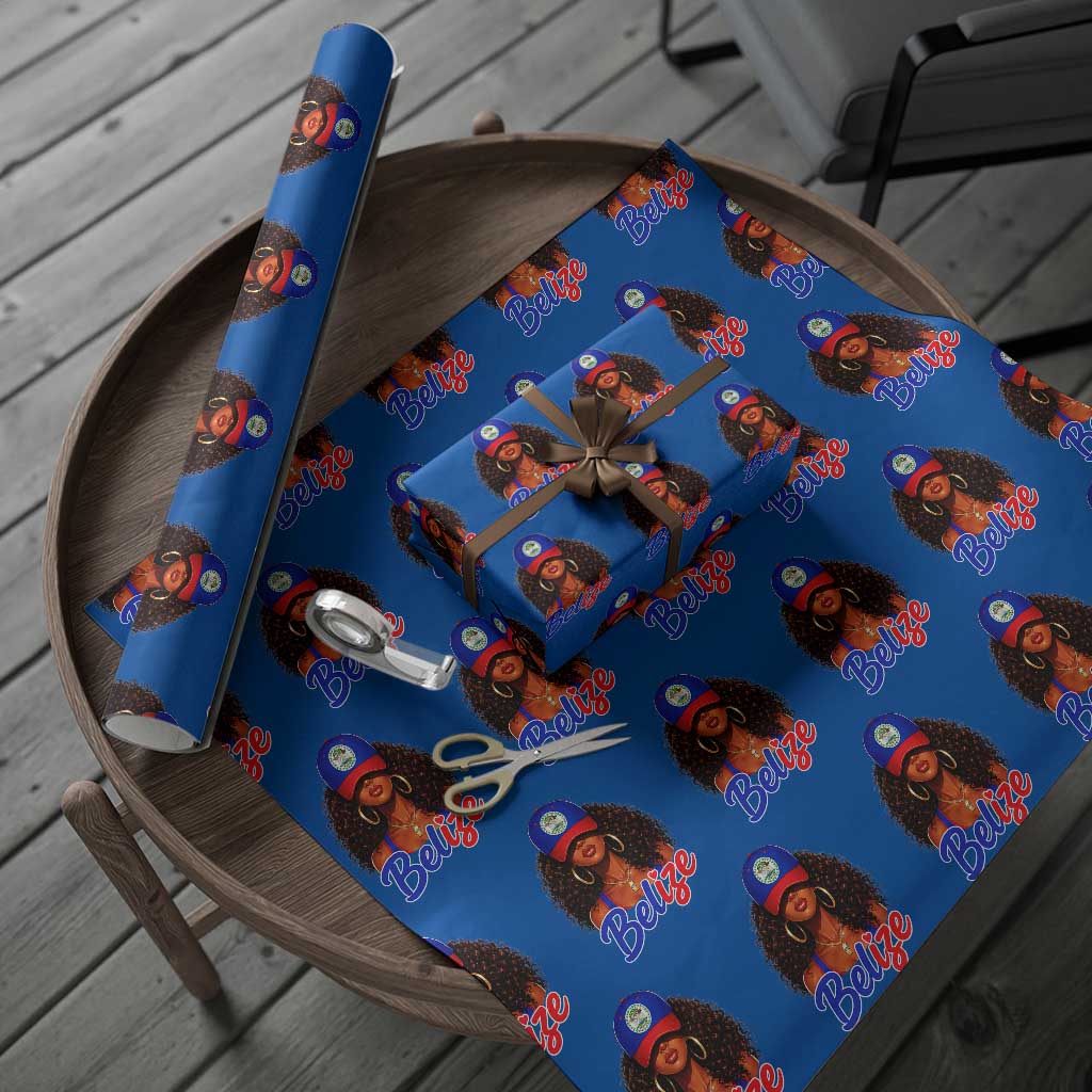Belize Princess Wrapping Paper Roll Melanin Afro Girl Belize Flag Heritage Gift for Black Girls TS10 Blue Print Your Wear