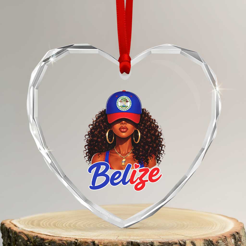 Belize Princess Heart Crystal Glass Ornament Melanin Afro Girl Belize Flag Heritage Gift for Black Girls TS10 Transparent Glass 3'' Heart Print Your Wear