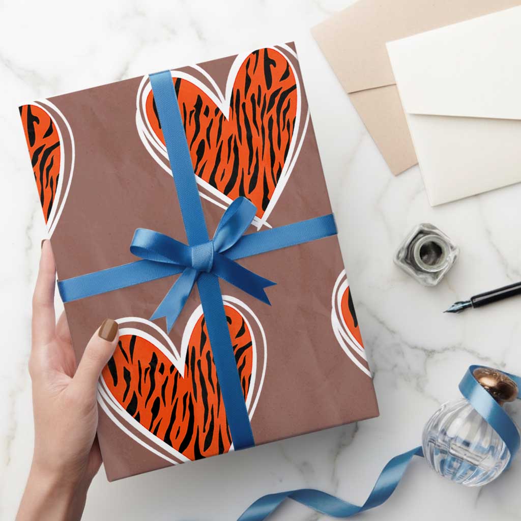 Bengal Tiger Heart Wrapping Paper Roll Retro BFT Sports Fan Trendy Game Day Gift TS10 Mocha Print Your Wear