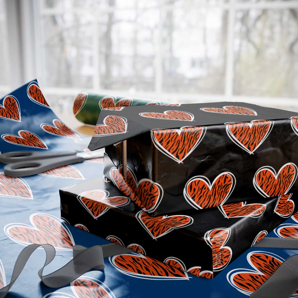 Bengal Tiger Heart Wrapping Paper Roll Retro BFT Sports Fan Trendy Game Day Gift TS10 Black Print Your Wear