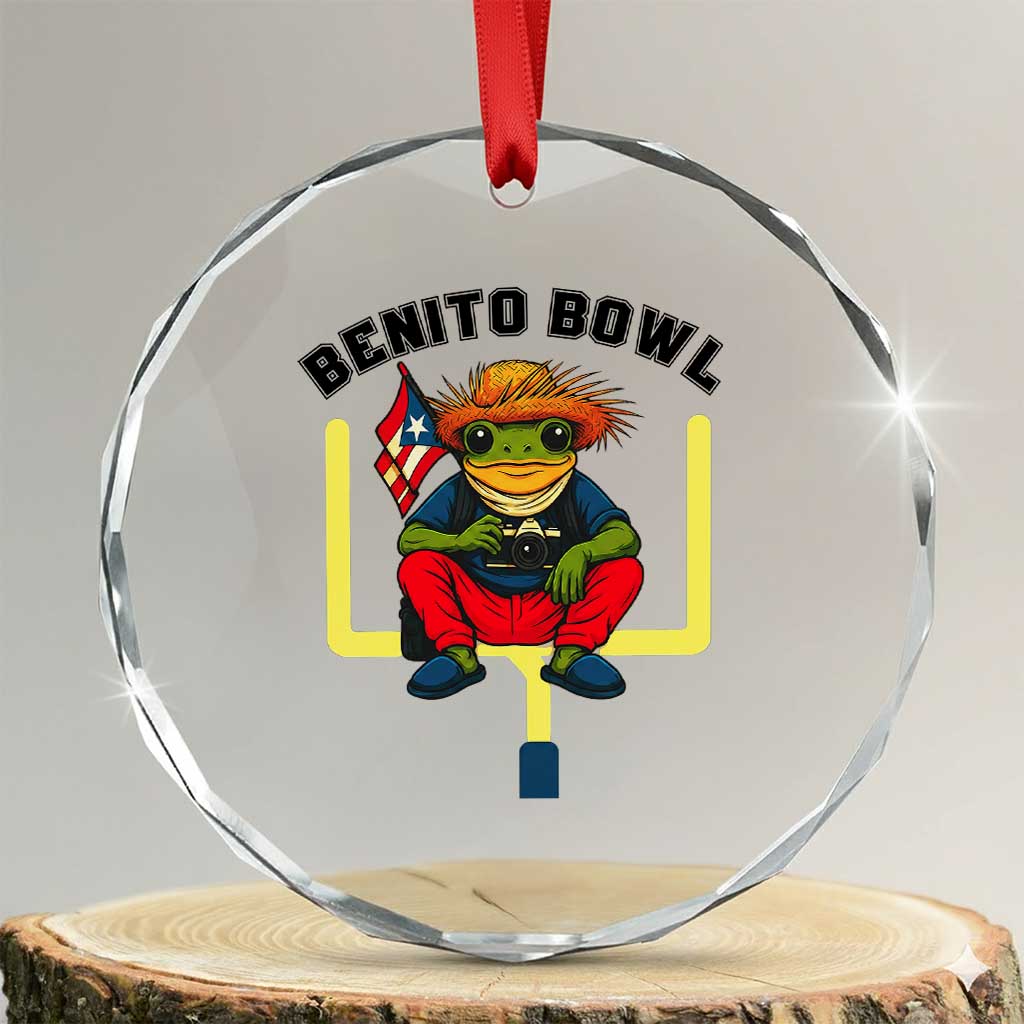 Benito Bowl Coquí Frog Football Crystal Glass Ornament Funny Puerto Rico Flag Game Day Music Fans TS02 Transparent Glass 3'' Circle Print Your Wear